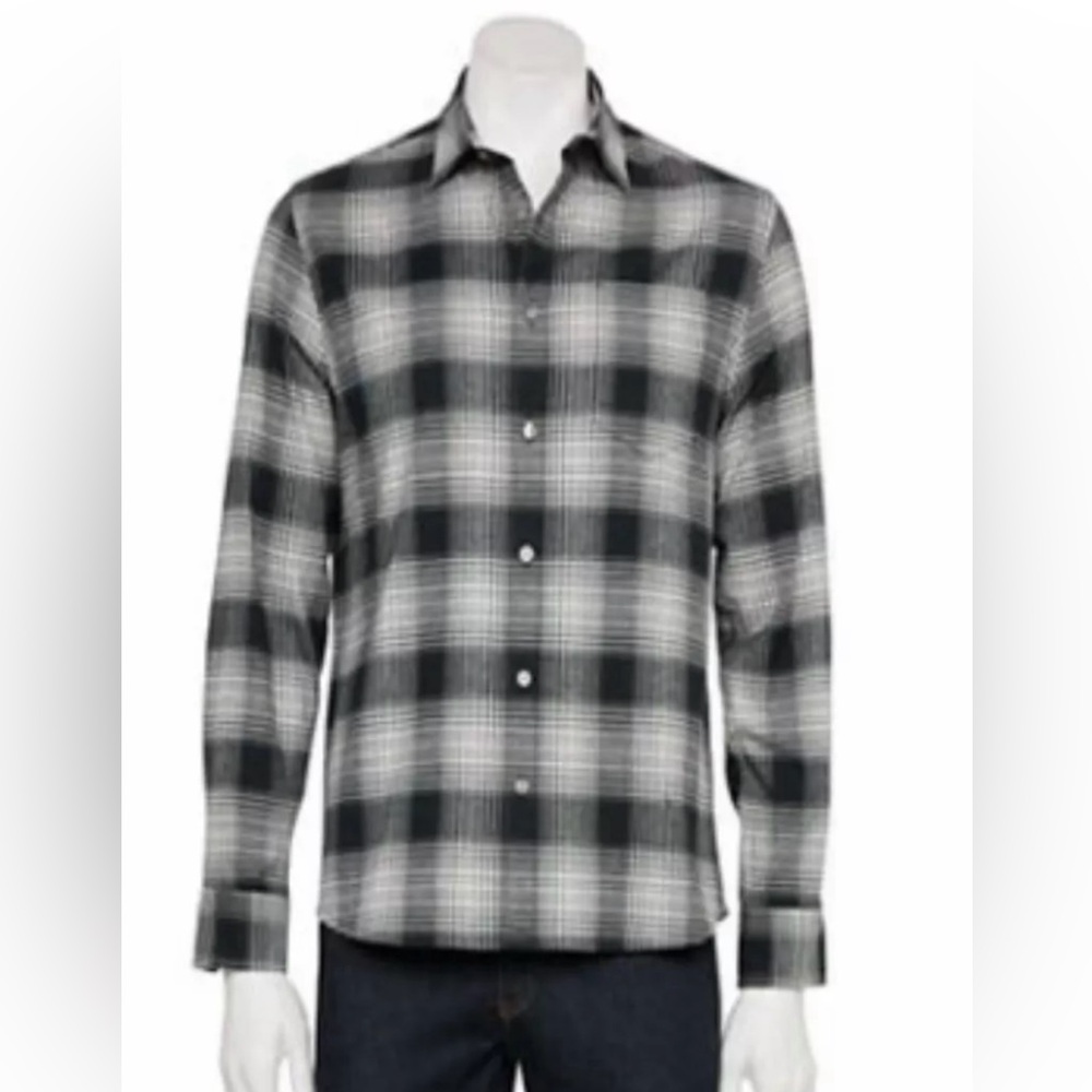 Apt 9 Men’s Standard Fit Premier Flex Flannel Shirt, Small, Black/White, NWT